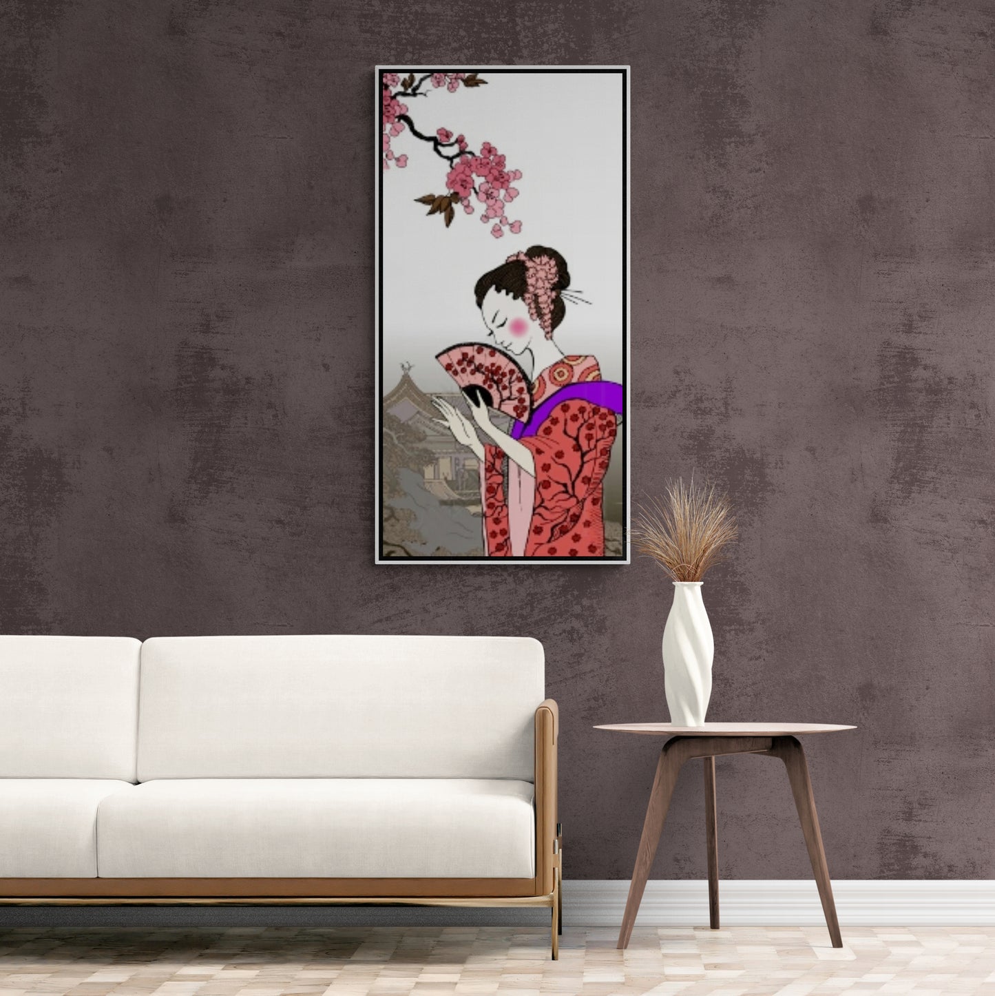 Chinoiserie Wandkunst, Japan Frau Kunstwerk, Geisha Wandkunst, gerahmte Japandi Wandkunst, Menschen Leinwanddruck, orientalische Wandkunst