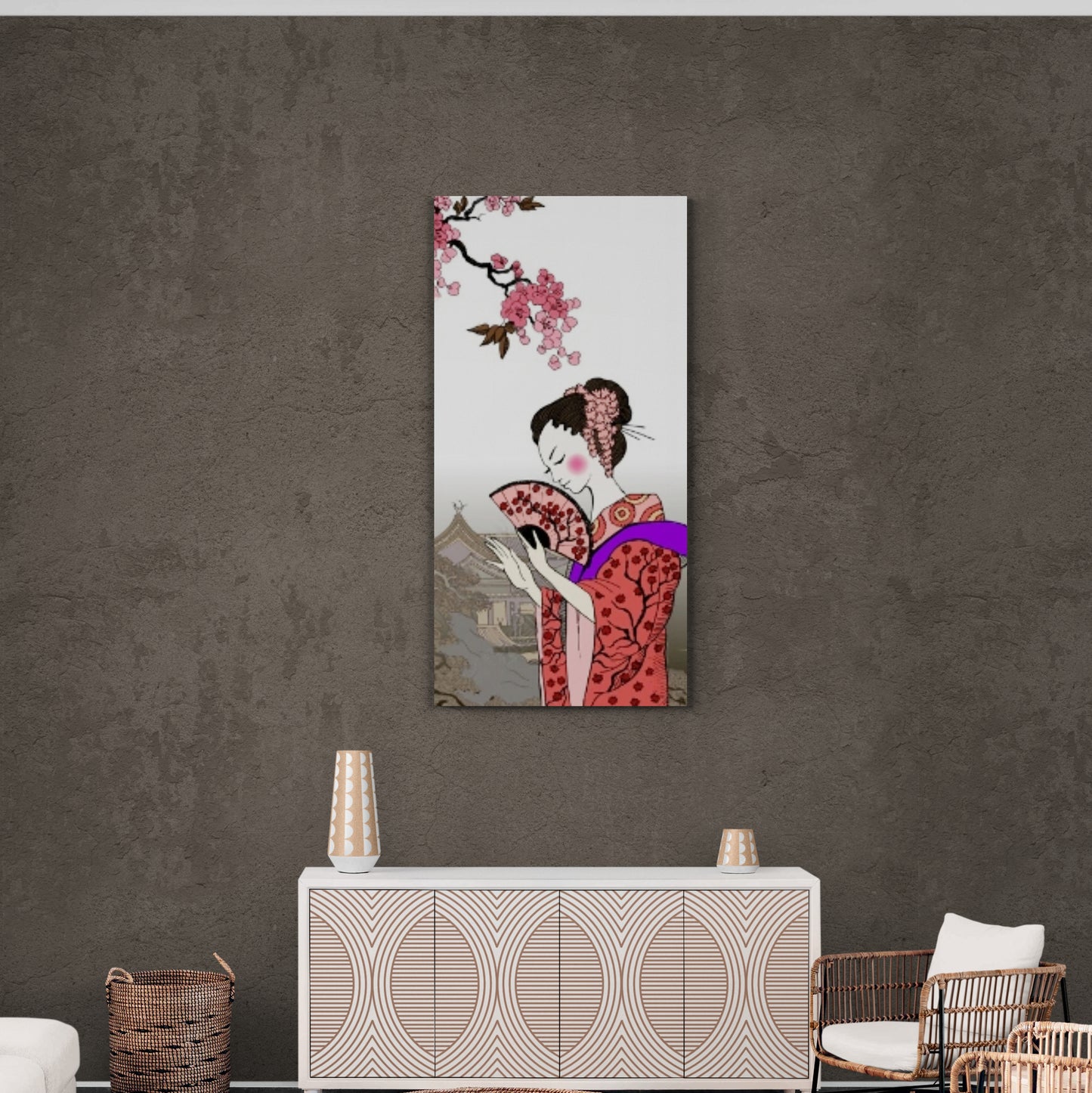 Chinoiserie Wandkunst, Japan Frau Kunstwerk, Geisha Wandkunst, gerahmte Japandi Wandkunst, Menschen Leinwanddruck, orientalische Wandkunst