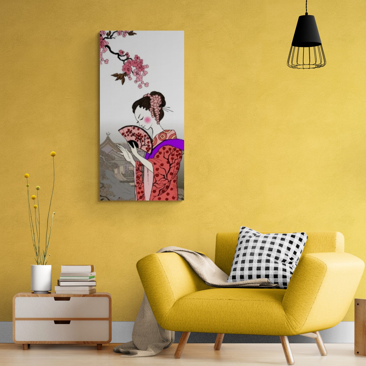 Chinoiserie Wandkunst, Japan Frau Kunstwerk, Geisha Wandkunst, gerahmte Japandi Wandkunst, Menschen Leinwanddruck, orientalische Wandkunst