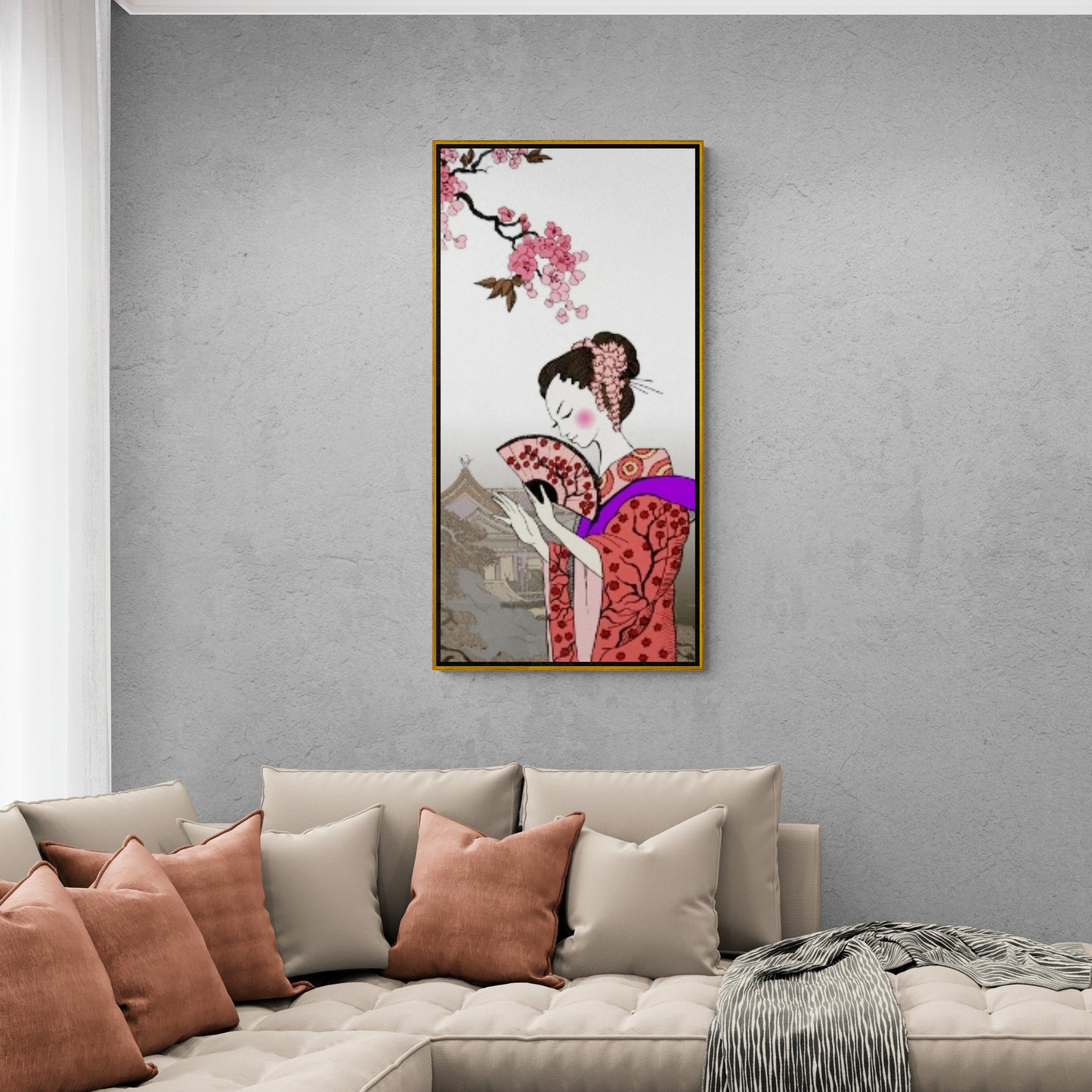 Chinoiserie Wandkunst, Japan Frau Kunstwerk, Geisha Wandkunst, gerahmte Japandi Wandkunst, Menschen Leinwanddruck, orientalische Wandkunst