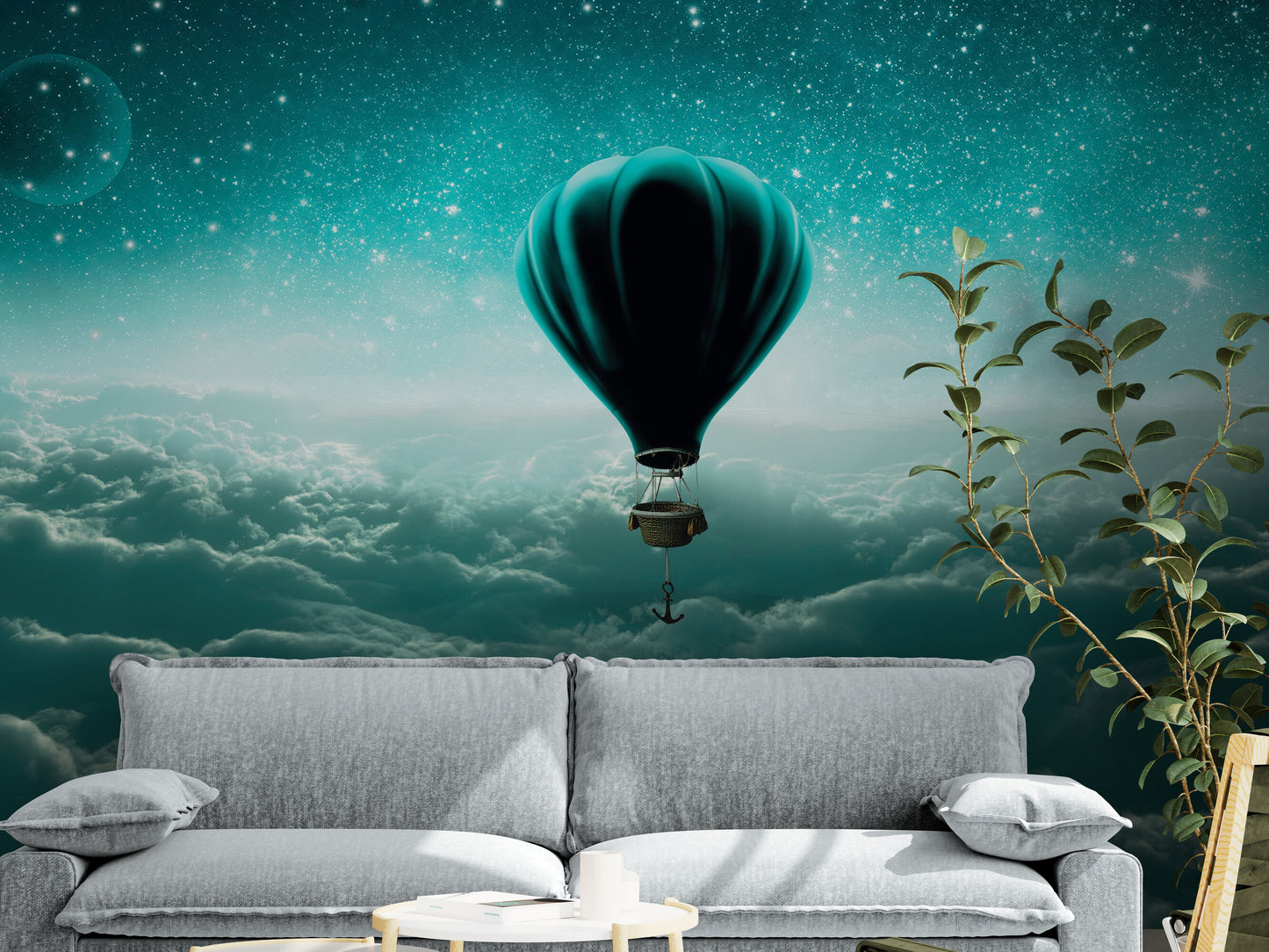Selbstklebende Tapete mit großem blauen Ballon am Himmel, abnehmbare Tapete, Wandbild zum Abziehen und Aufkleben