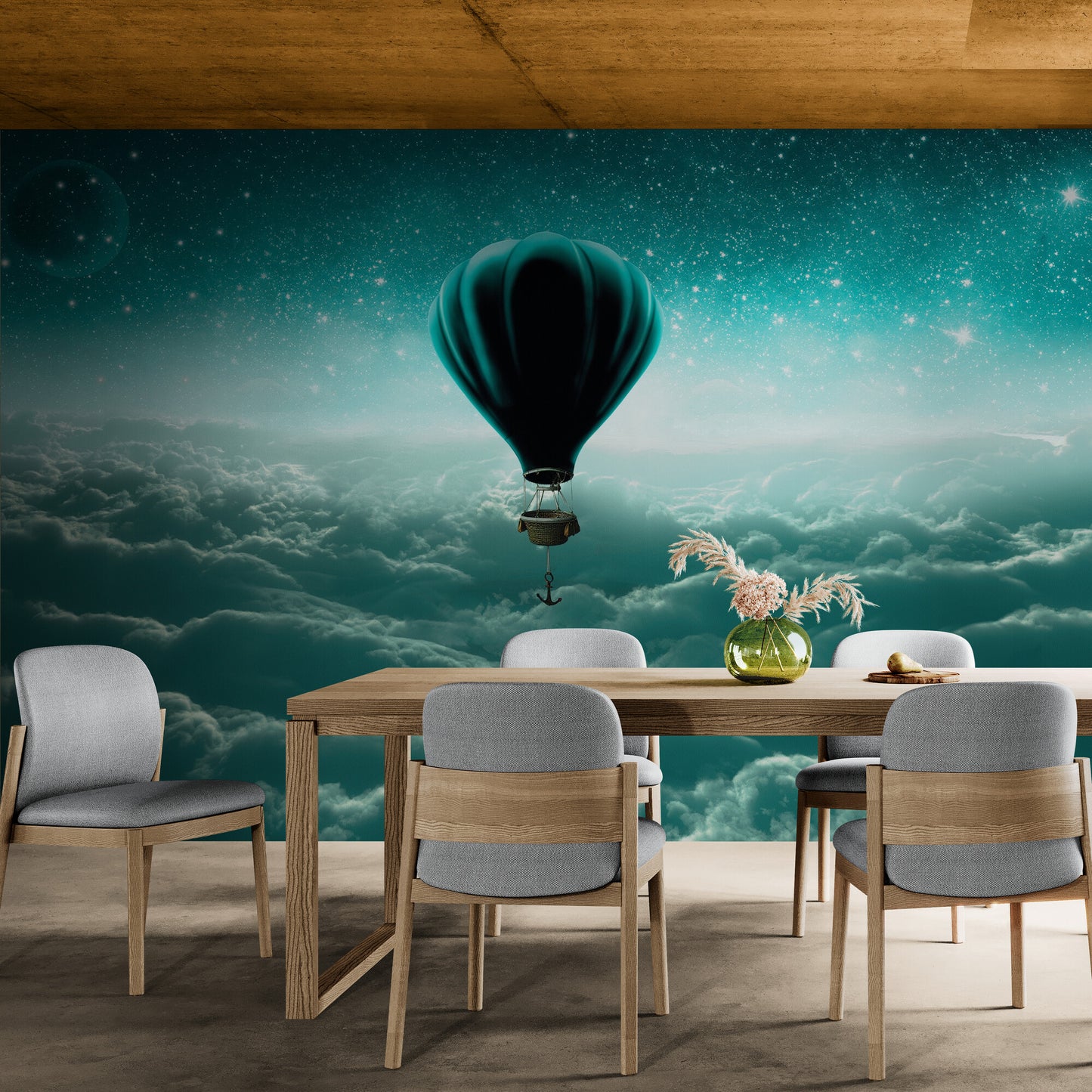Selbstklebende Tapete mit großem blauen Ballon am Himmel, abnehmbare Tapete, Wandbild zum Abziehen und Aufkleben