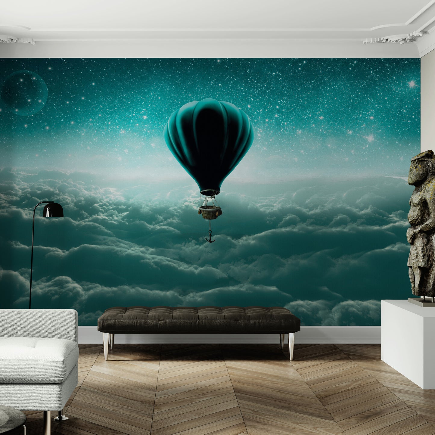 Selbstklebende Tapete mit großem blauen Ballon am Himmel, abnehmbare Tapete, Wandbild zum Abziehen und Aufkleben
