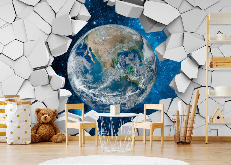 3D-Effekt-Tapete, Tapete mit Erde, Tapete mit Ziegeln, Wandbild fürs Kinderzimmer, Kindertapete, Abzieh- und Klebetapete