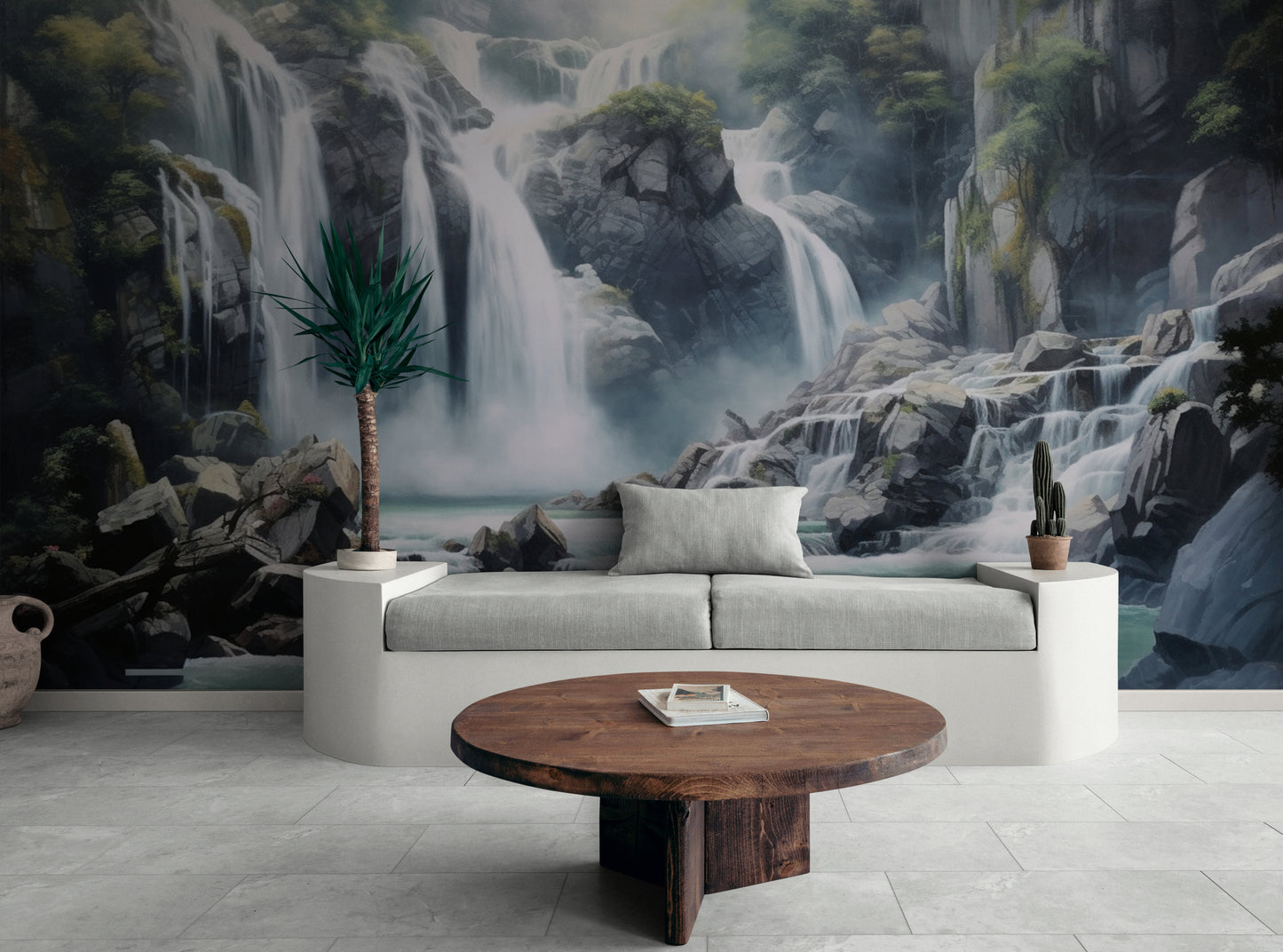 Wasserfall-Tapete, Tapete mit Bergen, Natur-Wandbild zum Abziehen und Aufkleben, selbstklebende Akzenttapete, Wohnzimmer-Wandbild