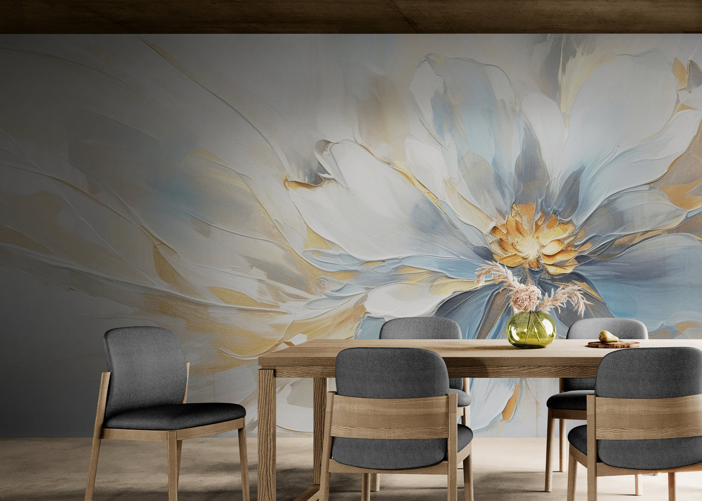 Extra large floral wallpaper, flowers wall mural peel and stick, blue gold wallpaper mural self adhesive, botanical removable wall mural, bedroom wallpaper (Copy)