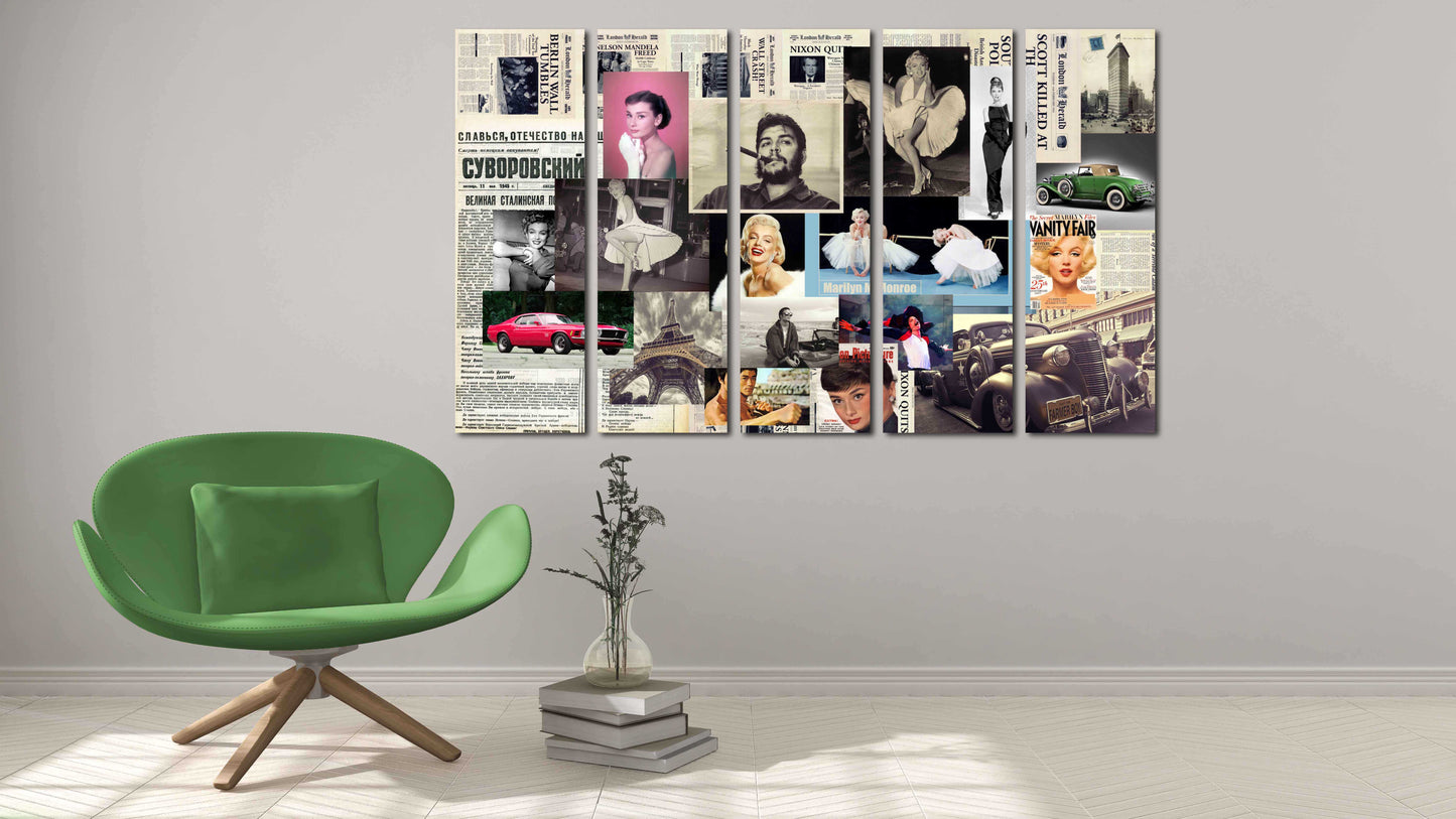 Marilyn Monroe canvas art Vintage wall art Vintage decor Vintage art 60s vintage wall collage kit photo celebrities