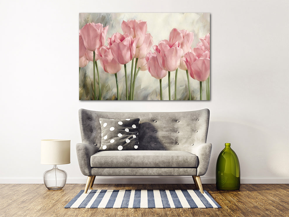 Pink tulips, Flowers wall art paintings on canvas, home wall decor, canvas painting, wall hanging decor, wall art for bedroom