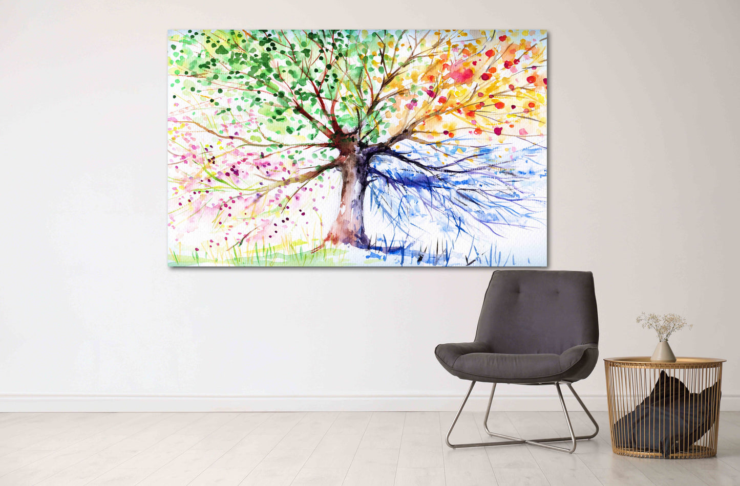 4 seasons tree wall art Four season tree Large canvas art canvas painting Multi panel wall art Extra large wall art