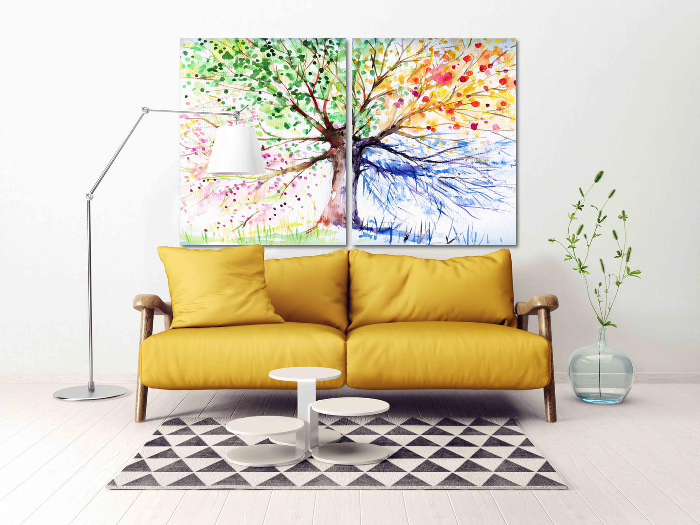 4 seasons tree wall art Four season tree Large canvas art canvas painting Multi panel wall art Extra large wall art