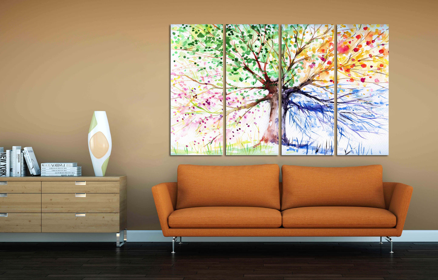4 seasons tree wall art Four season tree Large canvas art canvas painting Multi panel wall art Extra large wall art