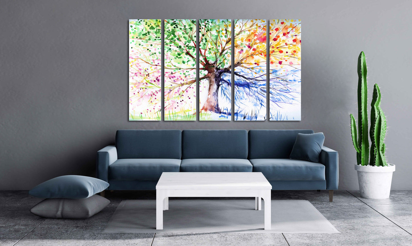 4 seasons tree wall art Four season tree Large canvas art canvas painting Multi panel wall art Extra large wall art