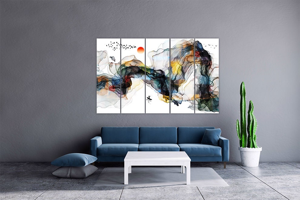 Abstrakte Wandkunst Gemälde auf Leinwand, blaue Welle abstrakte Wohnwanddekoration, Leinwandgemälde, Geschenk zur Wohnungserwärmung, abstrakter Druck