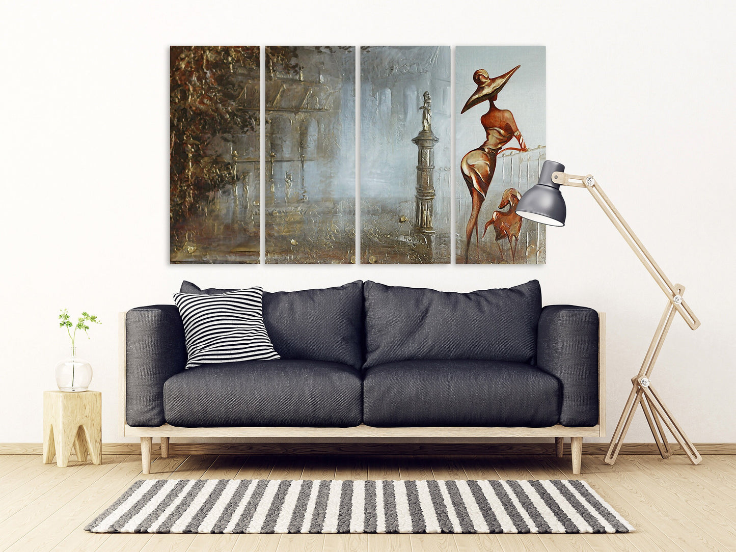 Vintage wall art, girl paintings on canvas, home wall decor, canvas painting, extra large 3 piece wall art, 4 panel wall art, 5 panel canvas