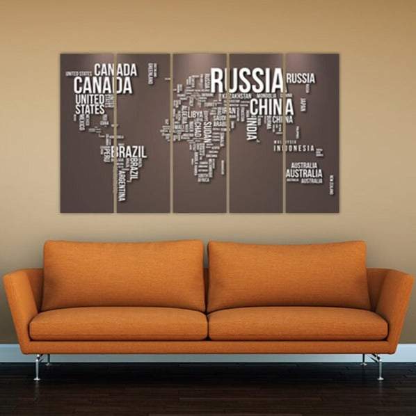 World map wall art paintings on canvas, home wall decor, multi panel wall art, world map wall decal, world map canvas