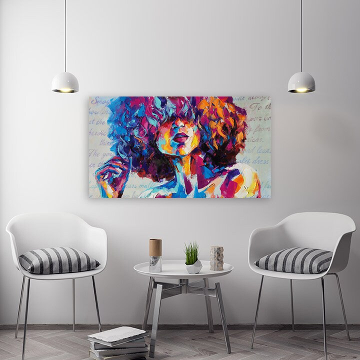 Trendy Schwarze Afrofrau Afroamerikanerin helle Wandkunst Multi Panel extra großes Leinwandbild
