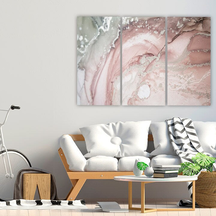 Rosa Marmor Abstraktes Mehrteiliges Wandbild auf Leinwand, Wohndeko, Geschenk zur Wohnungserwärmung, Leinwandgemälde
