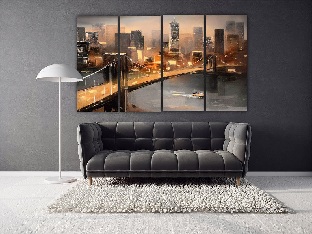 New York City extra großes mehrteiliges Wandbild American Bridge, Wanddekoration für Zuhause, gerahmter Kunstdruck, großes Ölgemälde auf Leinwand