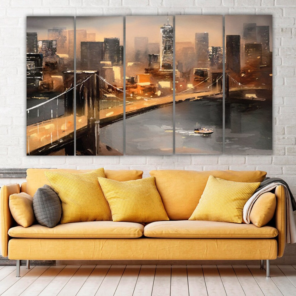 New York City extra großes mehrteiliges Wandbild American Bridge, Wanddekoration für Zuhause, gerahmter Kunstdruck, großes Ölgemälde auf Leinwand