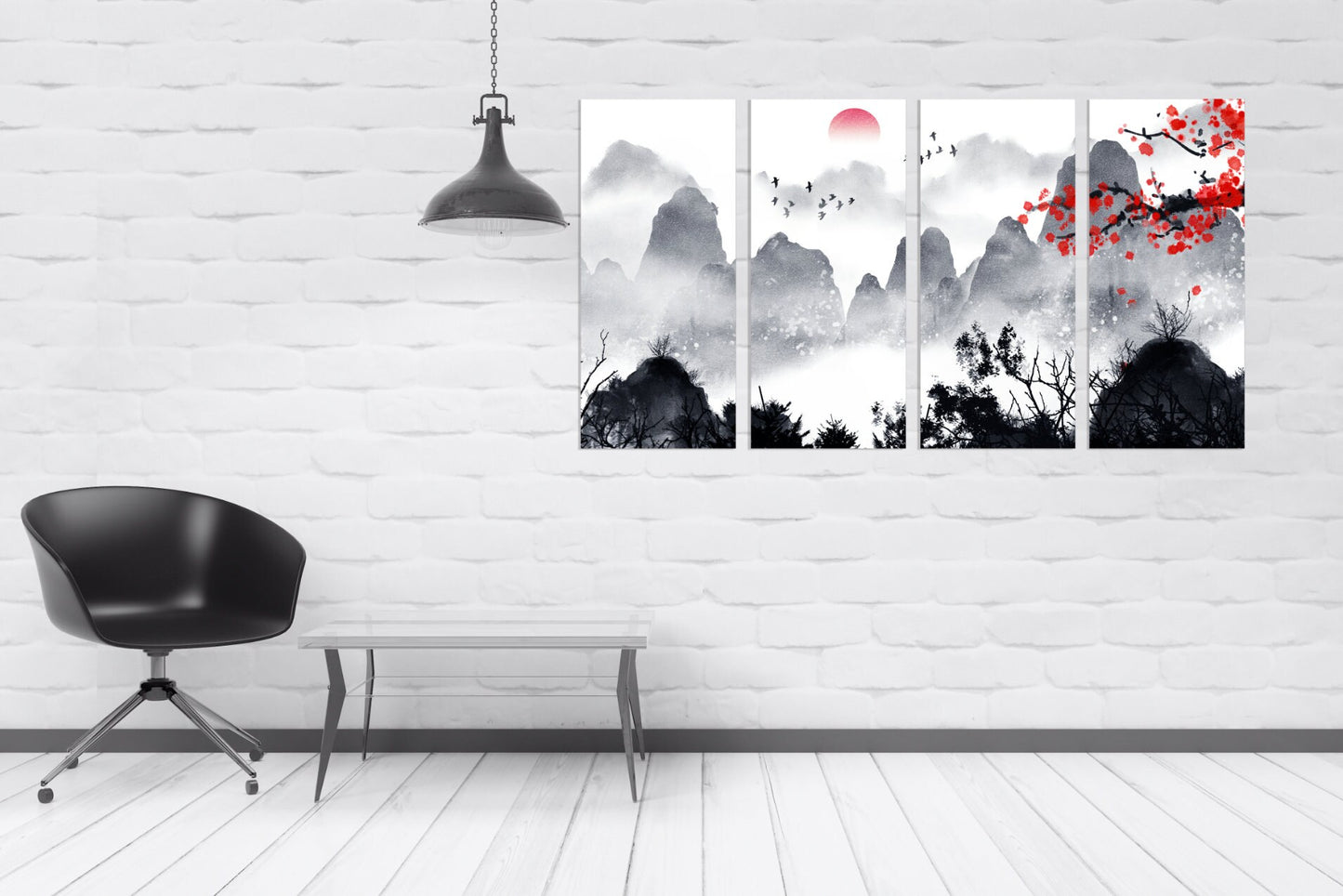 Sakura-Blüten im Freien Berge Wandkunst Home Wanddekoration Felsen und Berge 3-teiliger Rahmen Leinwand Berge Poster