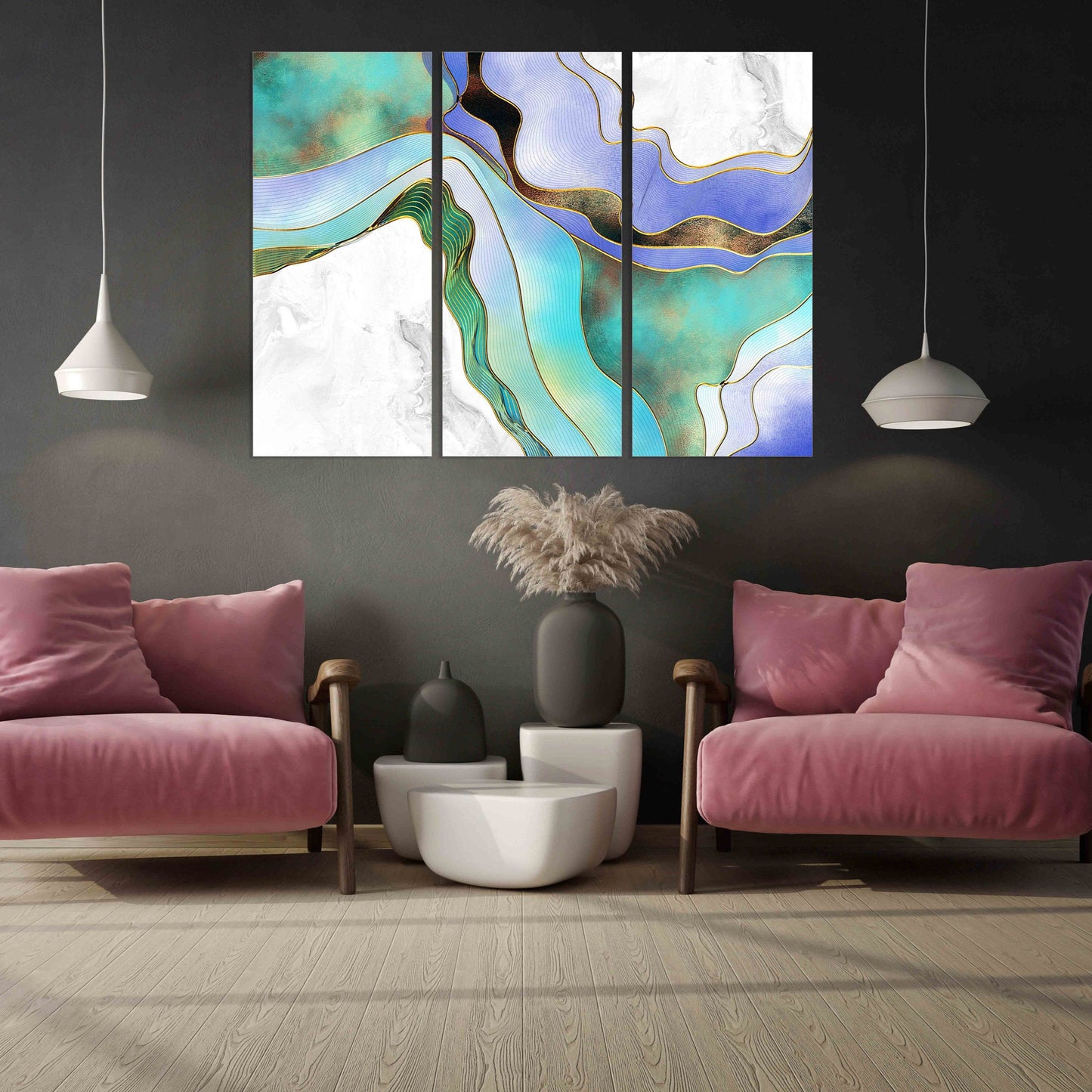 Abstraktes Wandkunstgemälde auf Leinwand, Bilderrahmen, extragroß, mehrteilige Wandkunst, abstrakter Druck, Wanddekoration, ruhige horizontale Kunst