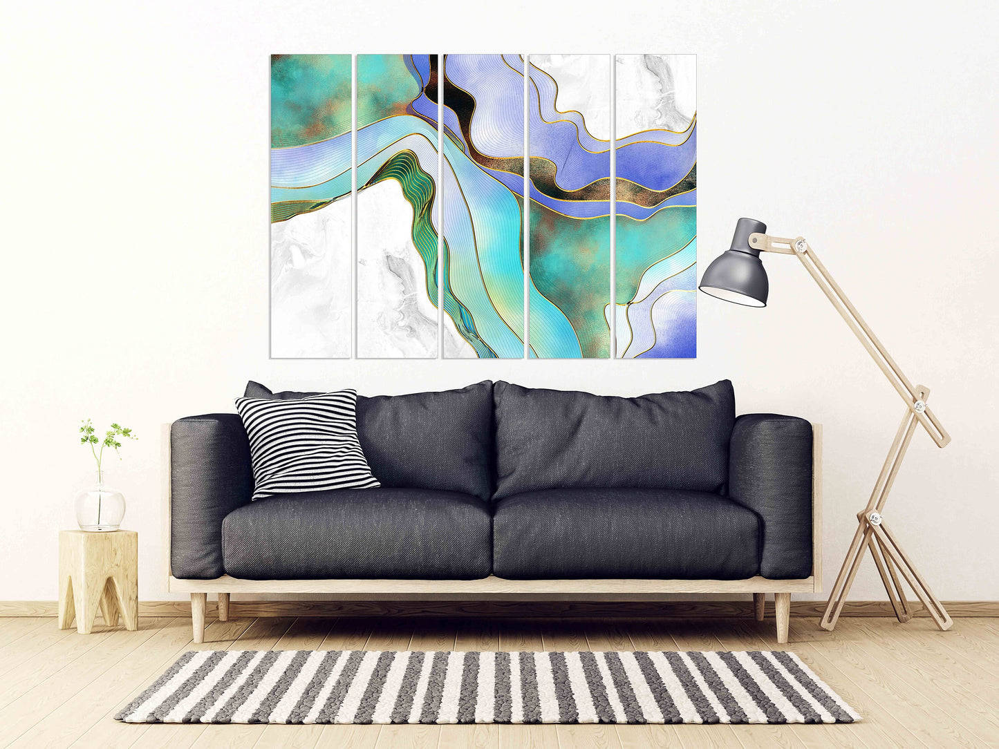 Abstraktes Wandkunstgemälde auf Leinwand, Bilderrahmen, extragroß, mehrteilige Wandkunst, abstrakter Druck, Wanddekoration, ruhige horizontale Kunst
