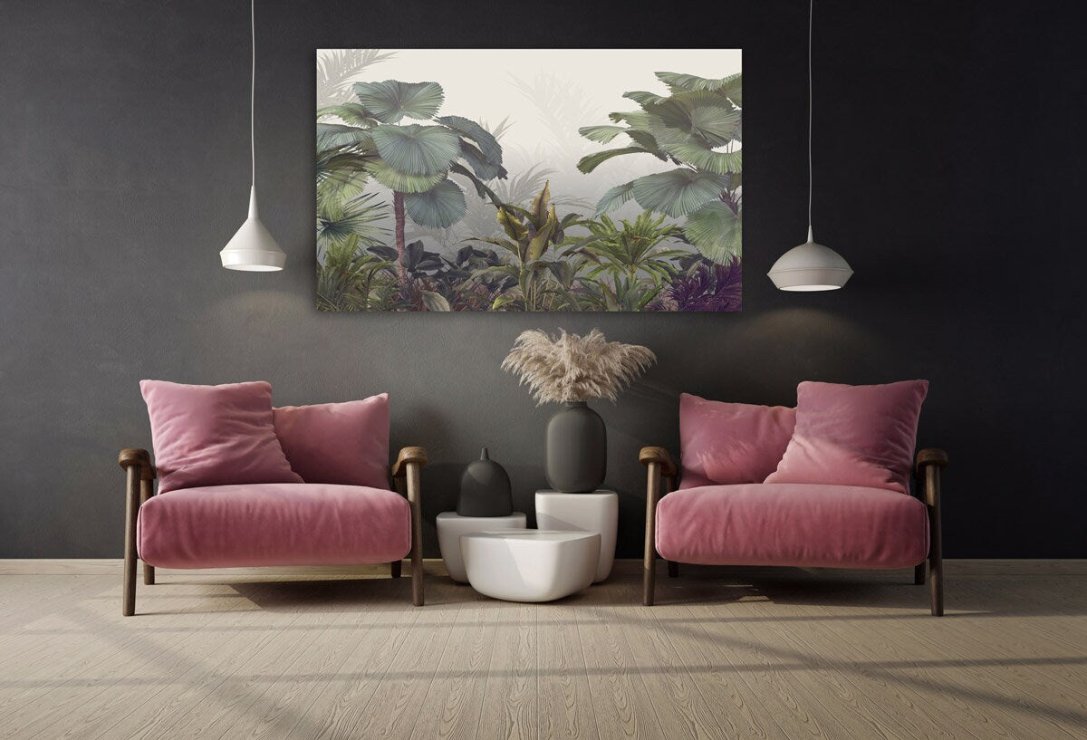 Tropical leaves wall art canvas painting, tropical wall decor, tropical poster, floral canvas wall art, extra large wall art