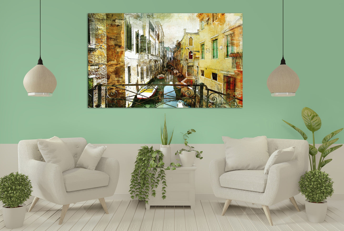 Venetian streets painting, vintage wall art paintings on canvas, city street art canvas print, bathroom wall decor, living room wall art