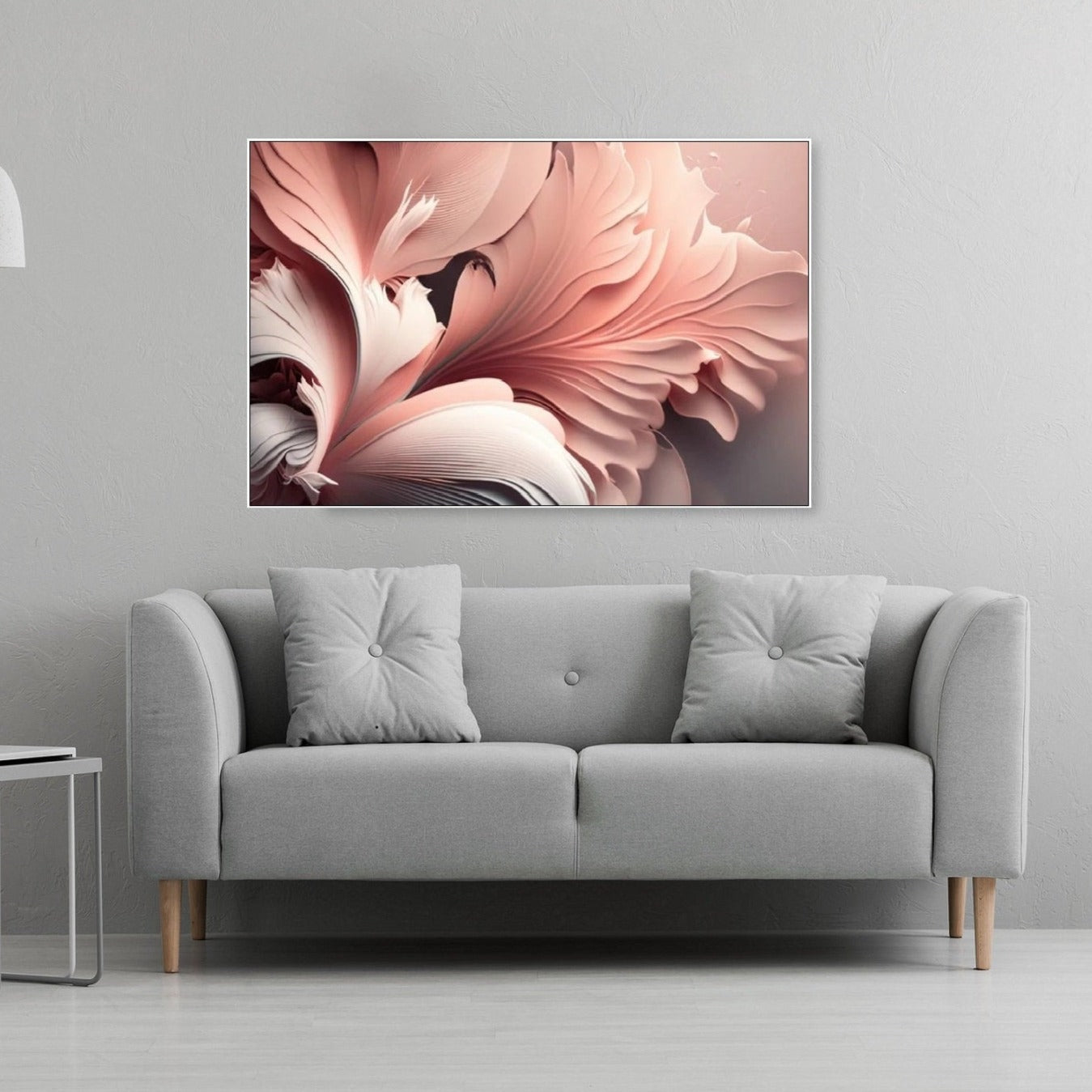 Große florale Wandkunst, schwebender Rahmen mit Blütenblättern auf Leinwand, rosa hängende Wandkunst, modernes gerahmtes Kunstwerk, Schlafzimmerwandkunst mit Blumen