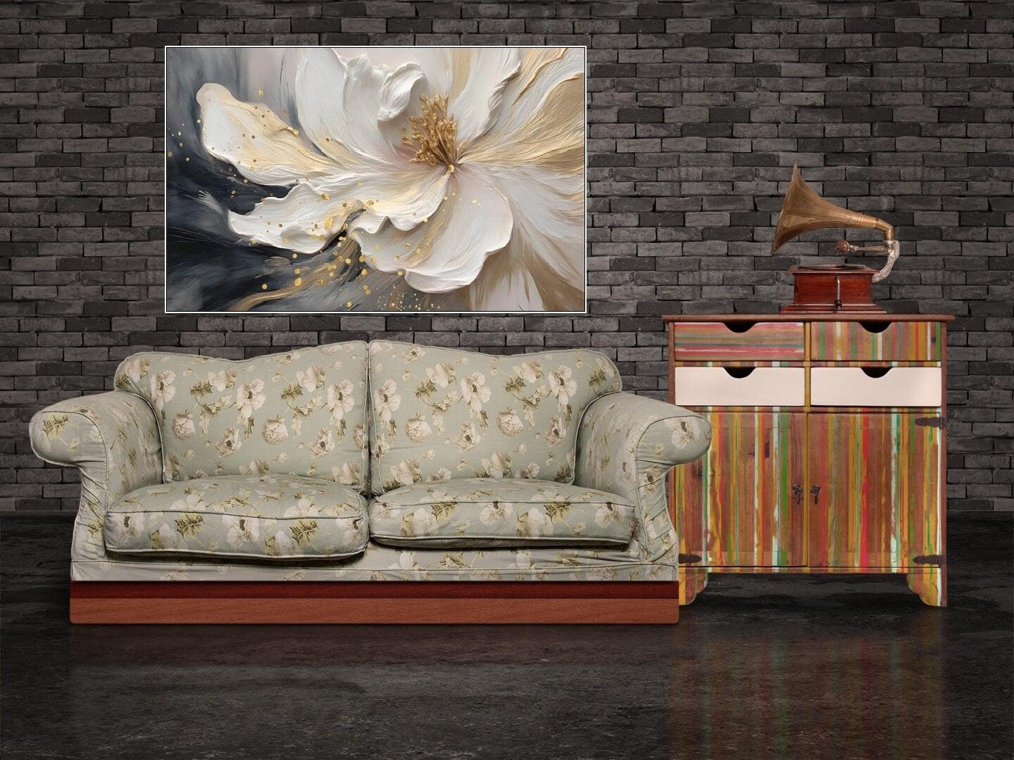 Floral large canvas wall art, floater frame watercolor artwork, printable framed white flower wall art, botanical bedroom hanging wall decor