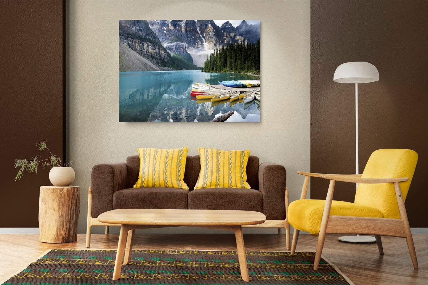 Wunderschöne Landschaftswandkunst, Leinwanddruck mit schwebendem Rahmen und Bergen, druckbares Flusskunstwerk, Natur-Wanddekor, Wohnzimmerwandkunst