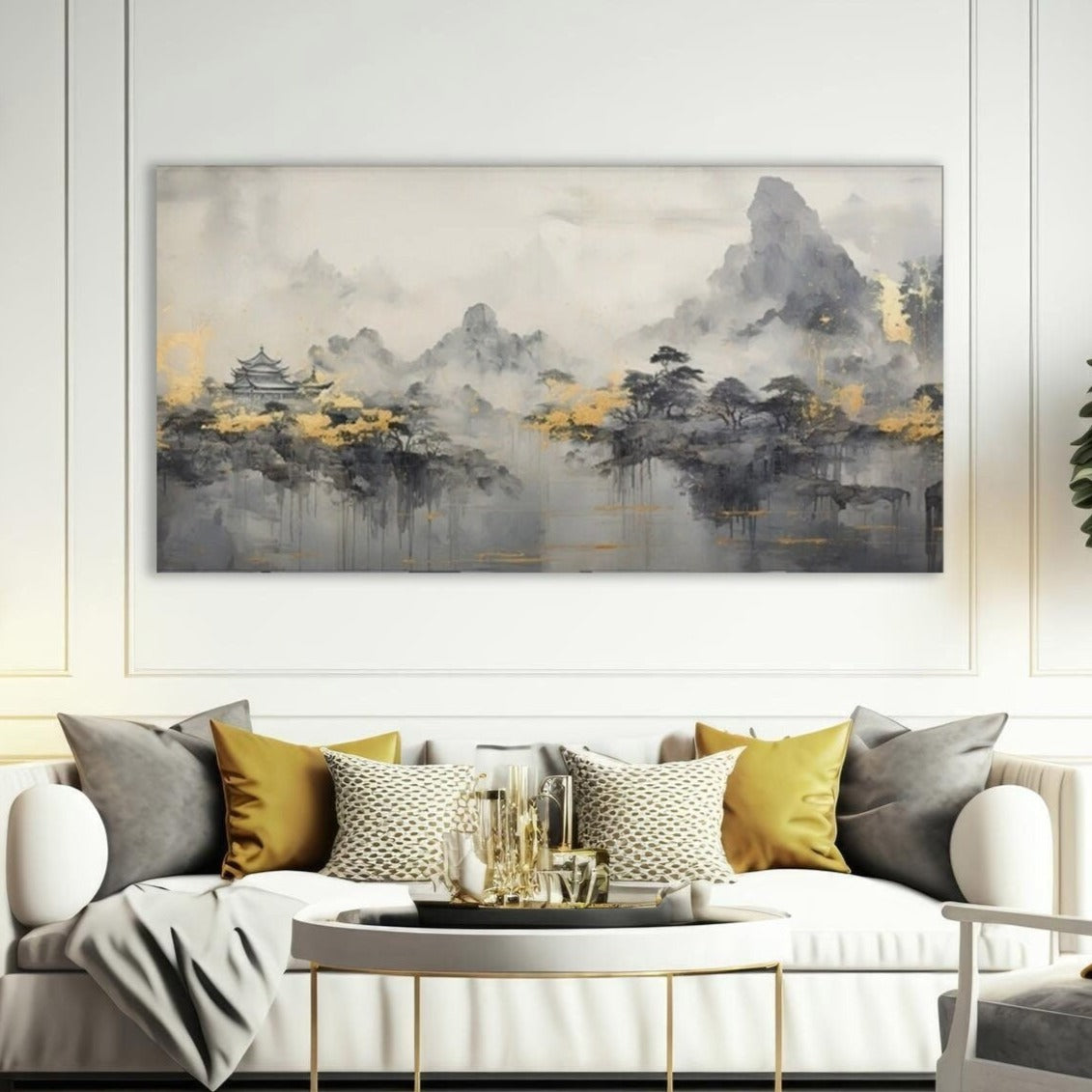 Großes Landschaftsbild, mehrteiliger Leinwanddruck, druckbares japanisches Kunstwerk, 3er-Set, graues Schlafzimmer-Wandbild, Kunstwerk zum Verschenken