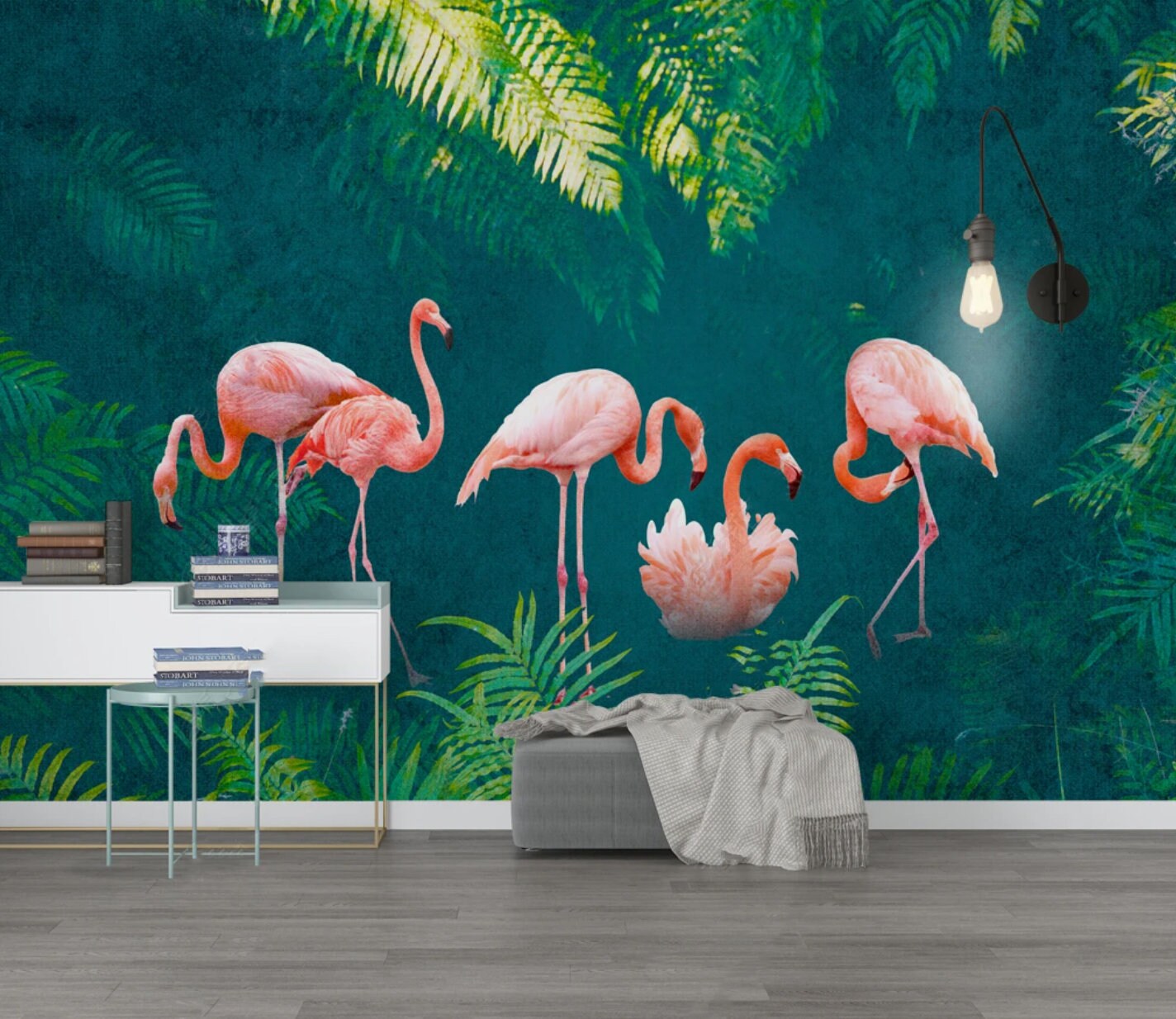 Tropical Leaf Removable wallpaper Exotic Herb poster prints wall art peel and stick mural Textured fabric vinyl wallpaper