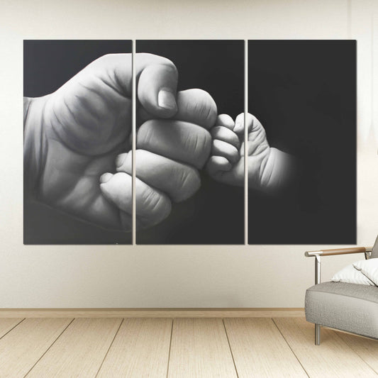 Modern wall art, canvas painting, black and white art, arm hand wall art, multi panel wall art, 3 panel wall art, baby nursery wall art