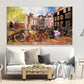 Vintage wall art paintings on canvas, home decor, city multi panel wall art, canvas print, trendy wall art, city street art bicycle wall art