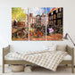 Vintage wall art paintings on canvas, home decor, city multi panel wall art, canvas print, trendy wall art, city street art bicycle wall art