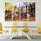 Vintage wall art paintings on canvas, home decor, city multi panel wall art, canvas print, trendy wall art, city street art bicycle wall art