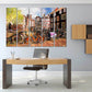 Vintage wall art paintings on canvas, home decor, city multi panel wall art, canvas print, trendy wall art, city street art bicycle wall art