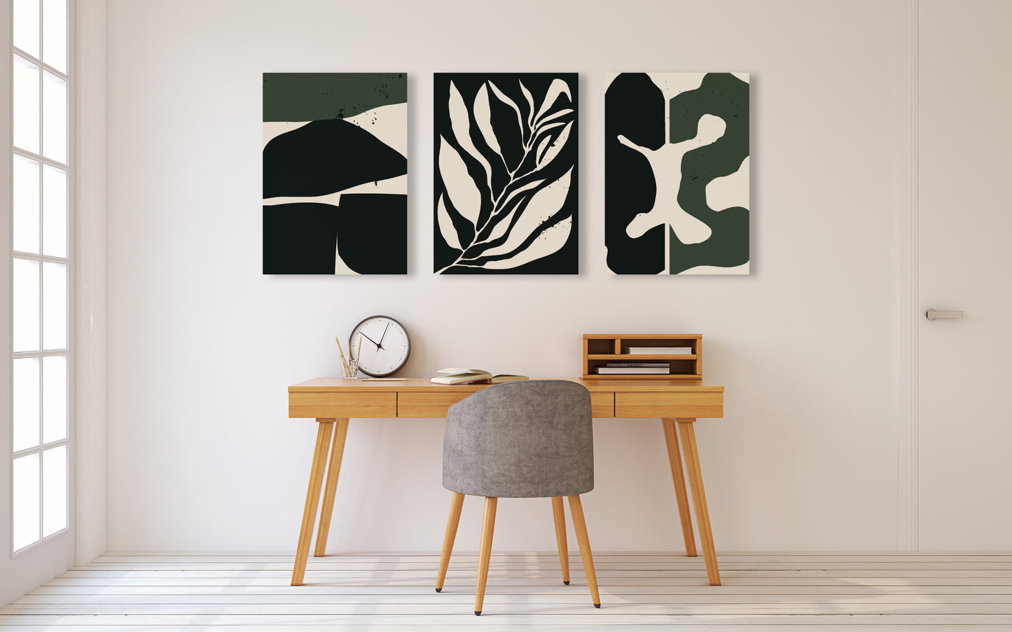 Mid century modern abstract wall art, printable wall art set of 3, minimalist wall art, geometric canvas painting