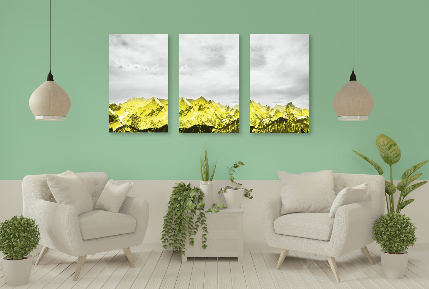 Gold mountains wall art, set of 3 prints canvas paintings, wall pictures mountains, nature wall art, mountain art print