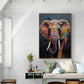 Colorful elephant wall art, large animal canvas print, printable oil paint effect artwork, modern floater frame wall art, bedroom artwork