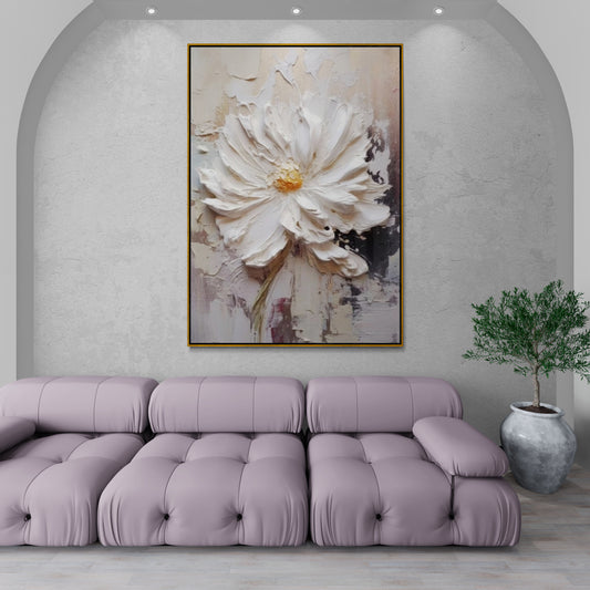 Large floral framed wall art, 3d effect flower canvas print, white flower canvas print, printable wildflower artwork, living room wall art