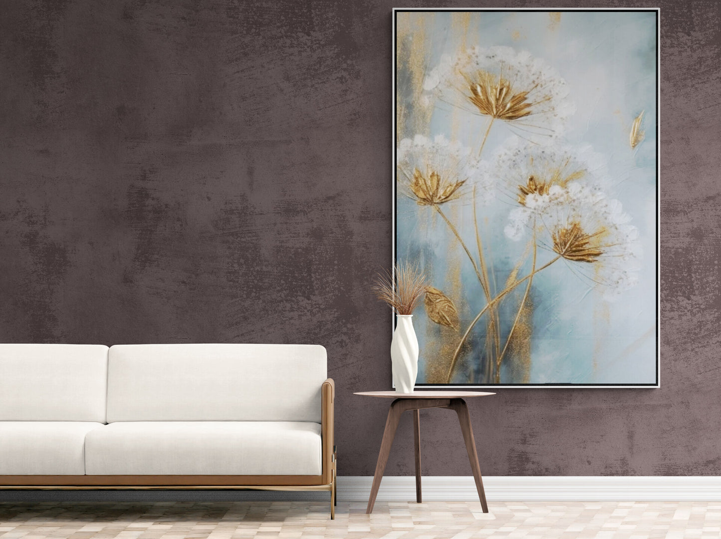 Large dandelion wall art, framed floral canvas print, printed flowers wall art, floater frame wall art, living room canvas print