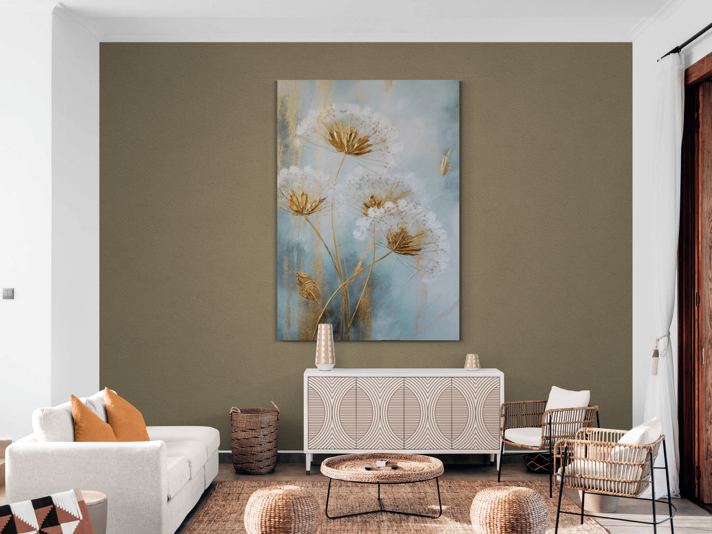 Large dandelion wall art, framed floral canvas print, printed flowers wall art, floater frame wall art, living room canvas print