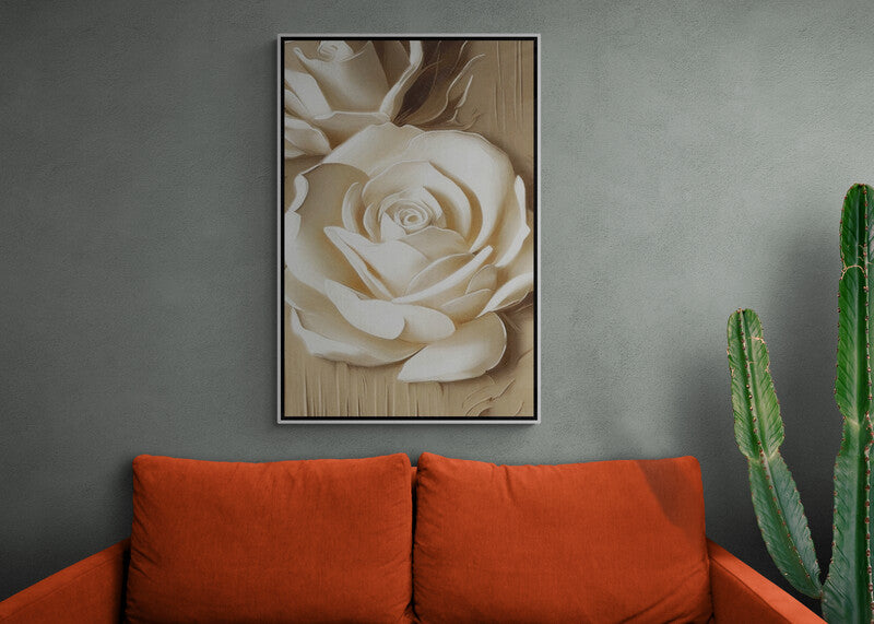 Large 3D flower wall art, white rose canvas print, framed floral art print, above bed wall art for bedroom, housewarming gift