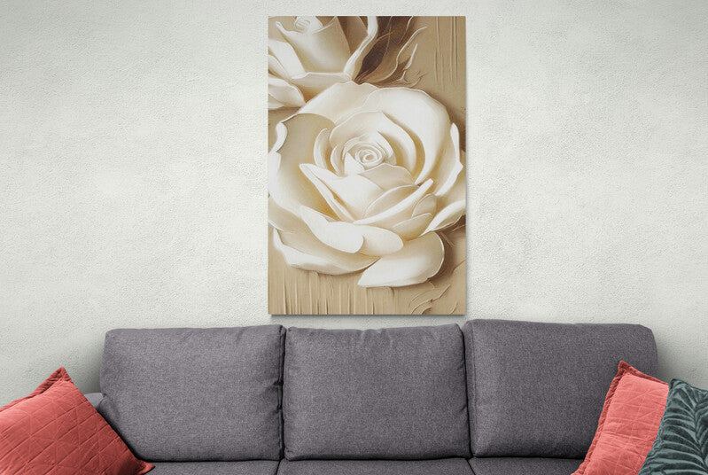 Large 3D flower wall art, white rose canvas print, framed floral art print, above bed wall art for bedroom, housewarming gift