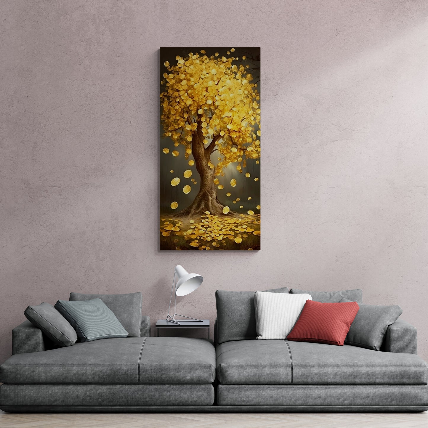 Money tree art print, framed golden tree wall art, vertical botanical wall art, modern living room wall art, fantasy art print, gift for boss