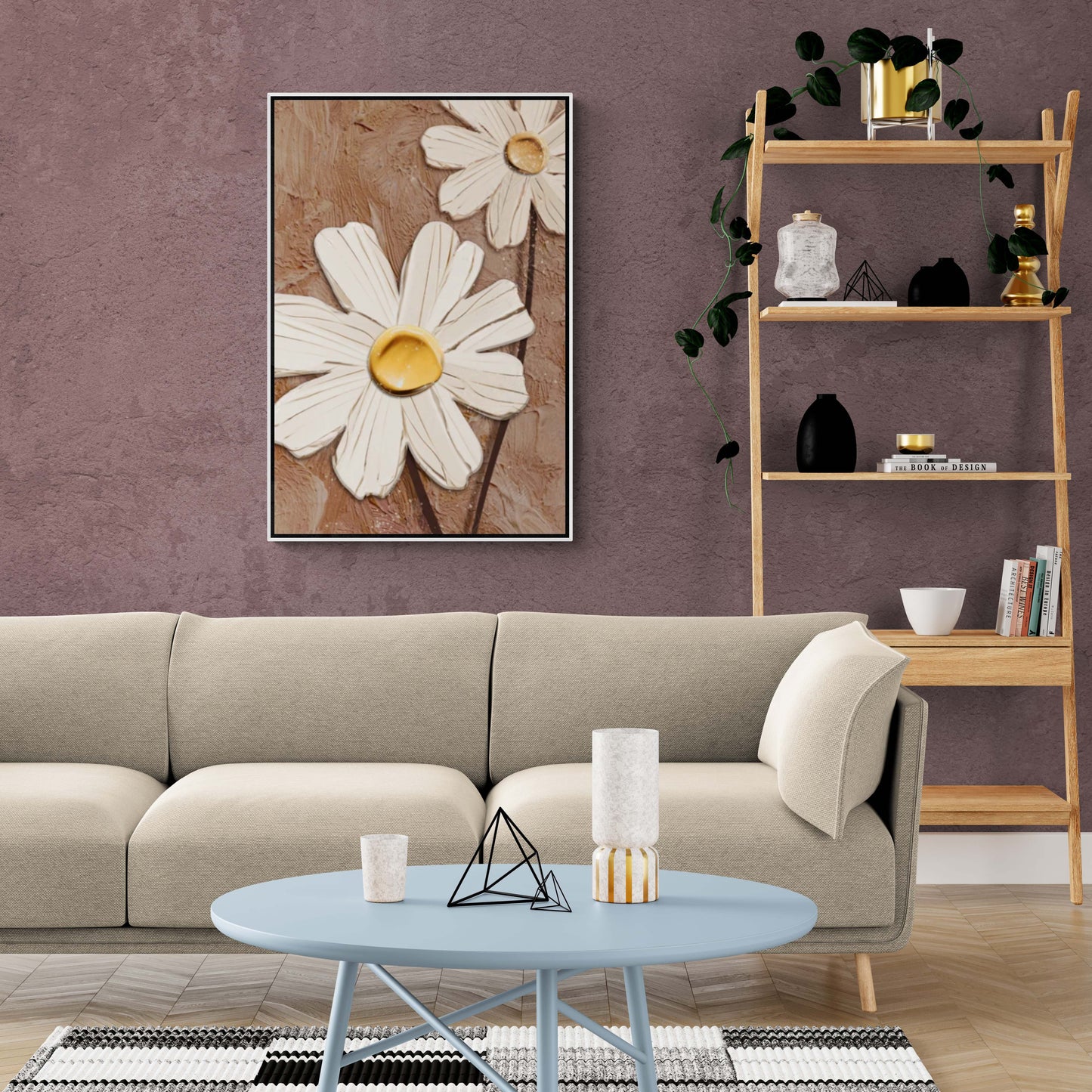 Chamomile wall art, daisies canvas print, framed floral artwork, white flowers wall art, botanical canvas print, gift for woman, bedroom wall art