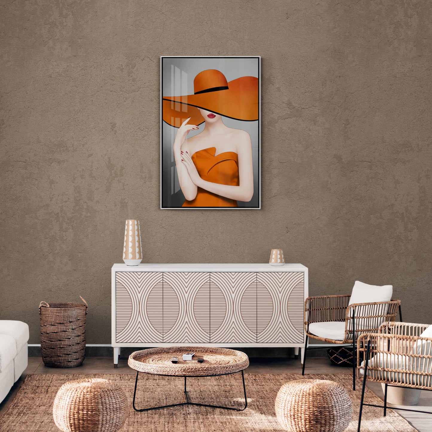 Fashion canvas print, stylish woman art print, framed wall art, orange and grey wall art, modern artwork, hanging wall art, gift for her