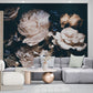 Dark floral wallpaper, Peel and stick peonies wallpaper mural, Extra large floral wall mural, Big flowers wallpaper, Temporary wall mural for bedroom